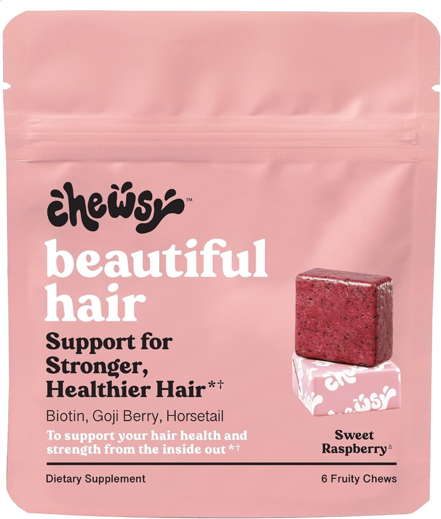 Chewsy - 美しい髪の咀嚼 - より強く、健康な髪、ビオチン、ビタミンC、A、B12、D3、ゴジベリーを促進 - 6日間の供給