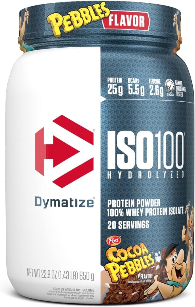 Dymatize x Cocoaの小石ISO100の乳清蛋白質の粉の隔離剤、蛋白質の25g、20のサービング、5.5g BCAAs、120 Cal。、グルテンフリー、1g脂肪、1g砂糖、2g Carb