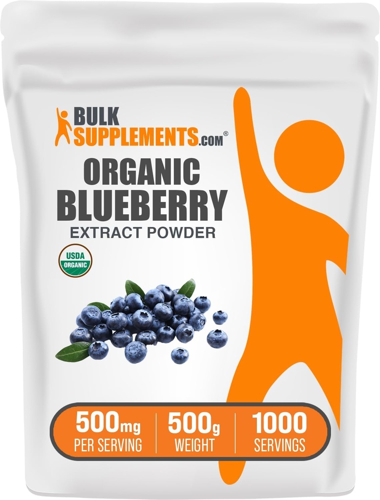 BulkSupplements.comオーガニックブルーベリーエキスパウダー - ブルーベリーエキスサプリメント、酸化防止剤サポート - ビーガン&グルテンフリー、500mg/サービング、500g(1.1ポンド)(パッケージ1)