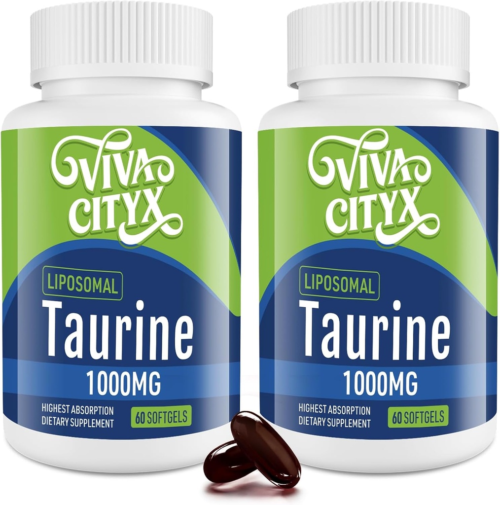 タウリン1000mg - 心臓、肝臓、脳、長寿、運動のためのリポソームタウリンアミノ酸サプリメント - 高吸収、ビーガン&グルテンフリー(60 Softgels - 2パック)