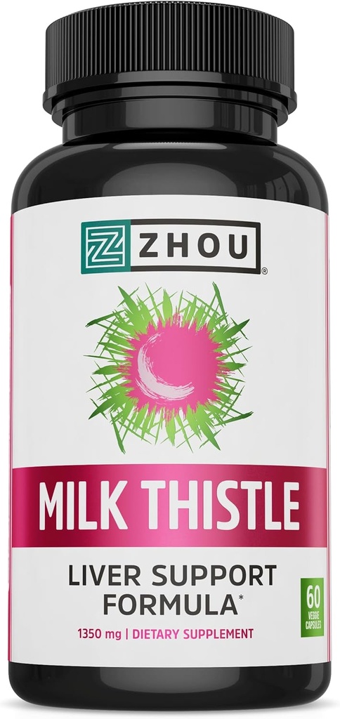Zhou Milk Thistle - Liver Health Supplement, Silymarin Milk Thistle Extract & Powder for Men & Women, Herbal Cleanse Support, Metabolic Health - 60 Vegetarian Capsules