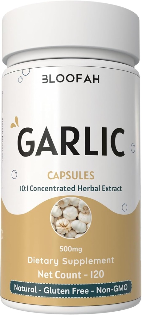 Garlic Capsules 500mg | Concentrated 10:1 Extract Powder | Allium sativum | Non-GMO, Gluten-Free | No Artificial Additives | GMP-Certified | Odorless & Easy to Take (120 Count (Pack of 1))