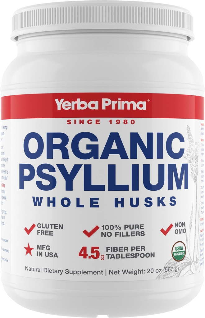 Yerba Primaの有機性Psylliumの全ハスクのコロンの洗剤- 20のoz -自然な毎日の食事療法繊維の補足20ozのコロンの洗剤、規則性及びデトックスの清潔になるサポート、グルテンフリーのGMO、ビーガン