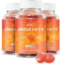 BeLive有機オメガ3グミー - オメガ3 6 9 7 DHA&EPAフラックスシードオイル&シーバックソーンフルーツオイル、ビーガン、キッズ&大人、フルボディ、脳&アイサポート、砂糖無料 - ピーチ | 3-パック