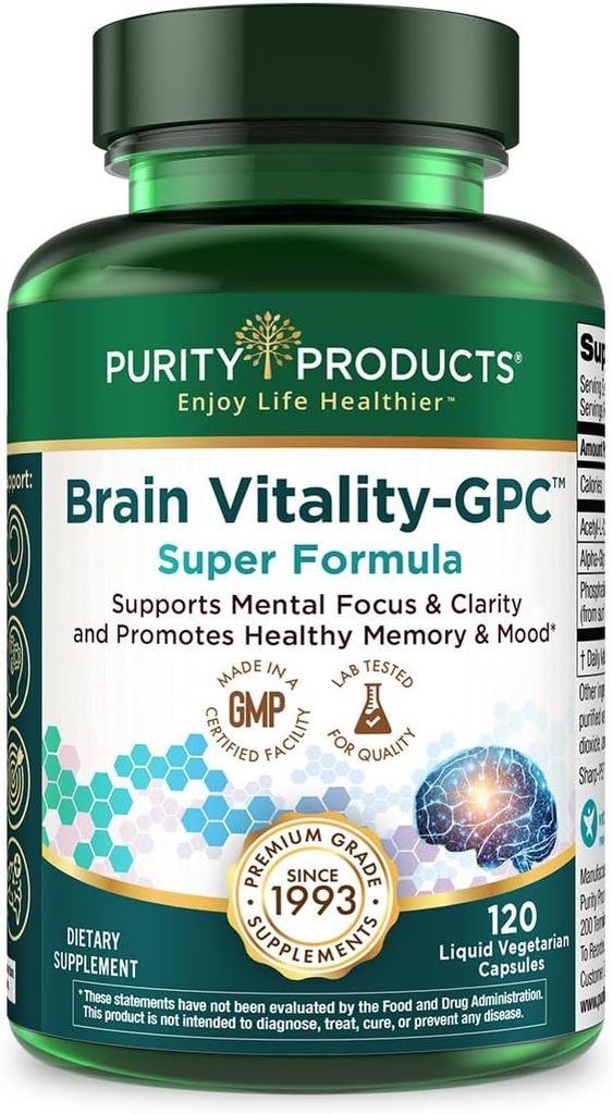 純度プロダクト 頭脳のVitality-GPCの極度の方式のアセチルLカルニチンHCI +アルファGPC + Phosphatidlyserine -サポート正常な集中およびメンタル クラリティ- 120の帽子