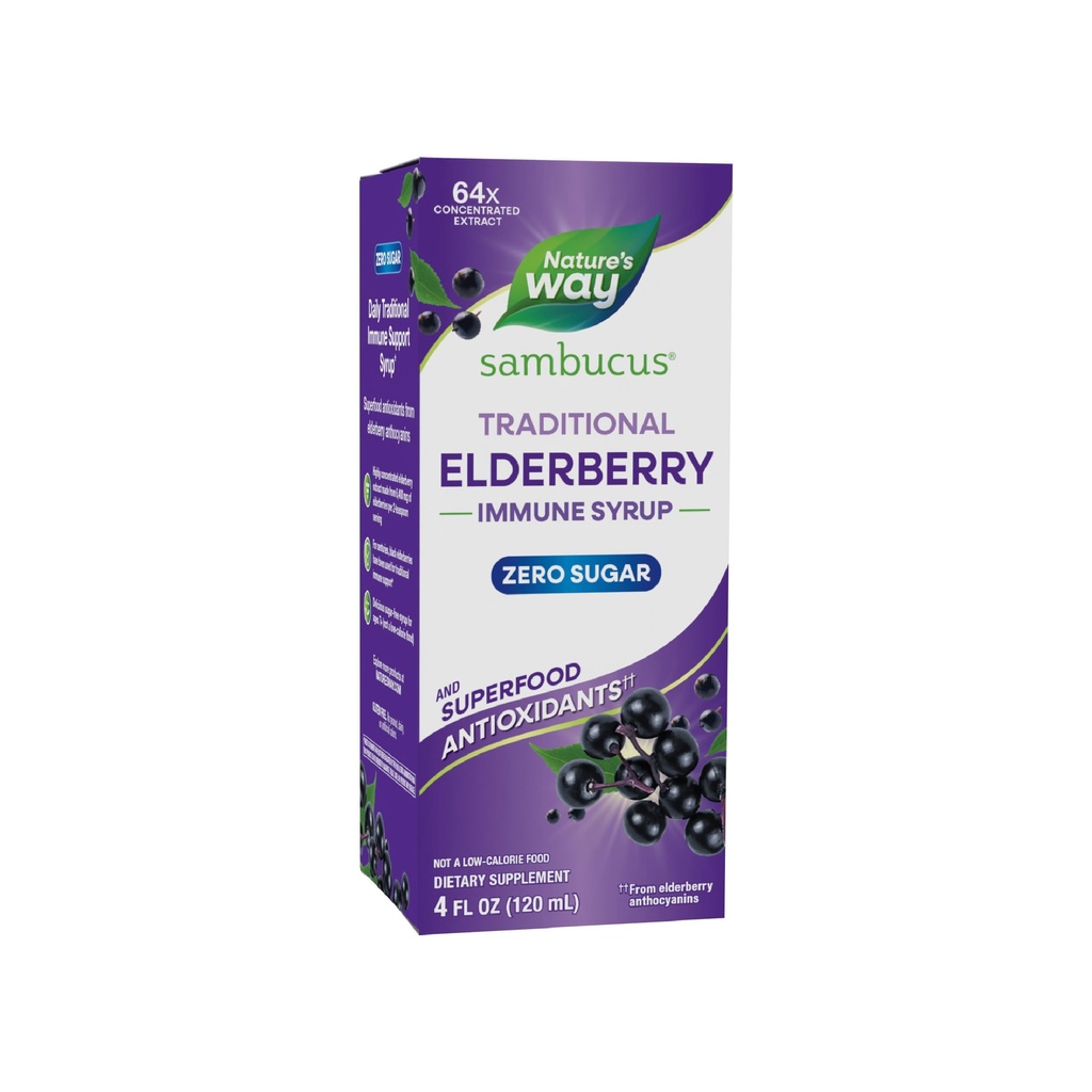 Nature's Way Sambucusゼロシュガー伝統免疫シロップ、高濃度ブラックエルダーベリーエキス、伝統的な免疫サポート*、スーパーフード抗酸化剤(1)、4 Fl Oz(パッケージ5月Vary)
