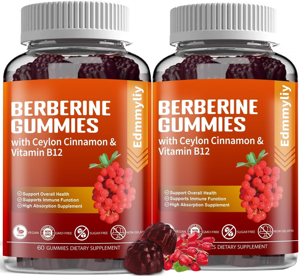 Berberine Supplement with Ceylon Cinnamon - Sugar Free Organic Berberine 1500mg Gummies for Men & Women - Support for Immune and Metabolism and Energy