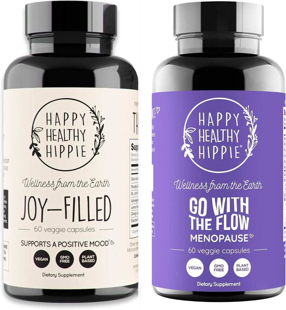 幸せで健康なHippieは流れの更年期サポート及び喜びによって満たされた気分サポートと行きます