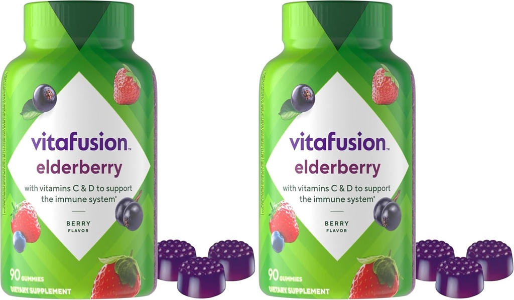 Vitafusion Elderberry Gummy Vitamins、90ct Elderberry Gummy Vitamins、Chewables、90カウント(パッケージ2)