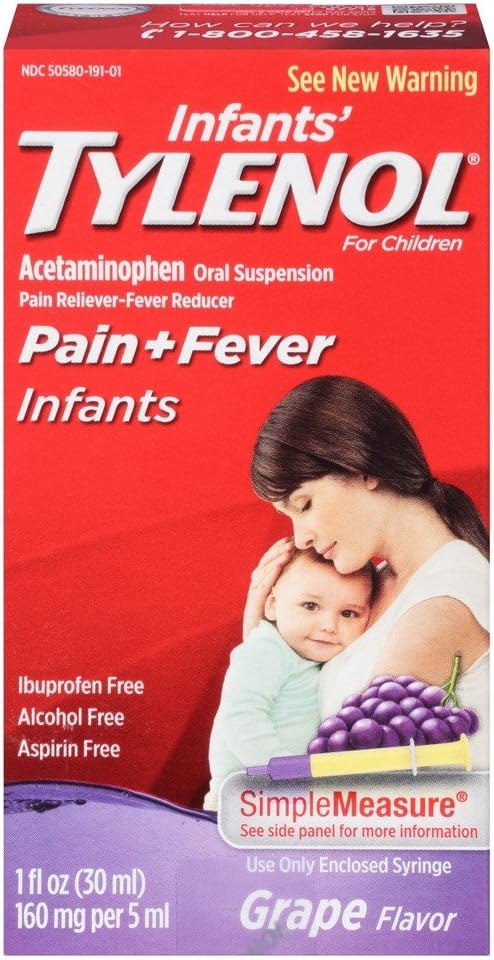 TylenolのInfantsの苦痛+熱く口頭懸濁液のブドウの味 - 1のoz、3のパック
