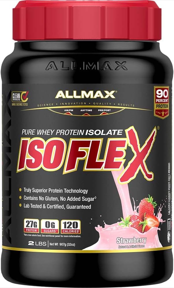ALLMAXの栄養ISOFLEX Whey Protein Isolate、Strawberry - 2 lb - 27 グラムのタンパク質 Per Scoop - ゼロファット&シュガー - 99% ラクトースフリー - グルテンフリー&大豆無料 - 約30 サービング