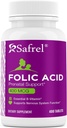 Safrel Folic 酸 400 mcg - ビタミン B9-400 錠, 胎児開発のためのエッセンシャル プレナタールと産後ビタミン, 赤血球の生産, 細胞と神経発達   非GMO, 完全菜食主義者の