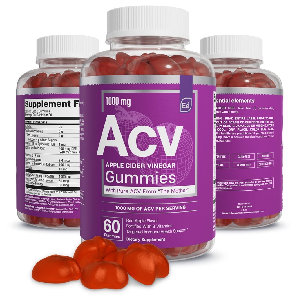 エッセンシャル要素 アップルサイダー Vinegar Gummies から 母 - 60 カウント (3 パック)