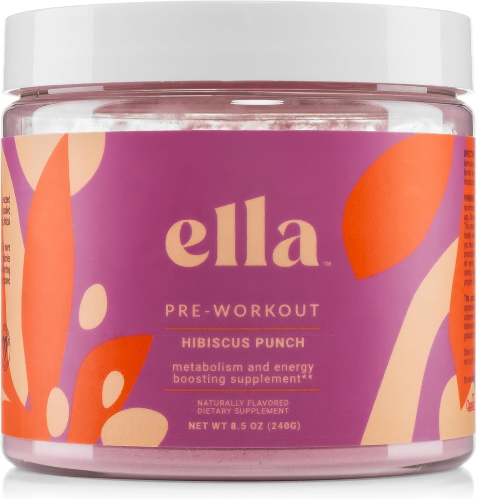 Naked Ellaプレワークアウトパウダー、Hibiscusパンチアミノエナジー、ビーガンBCAAアミノ酸、ナチュラルカフェイン、男性&女性のためのプレワークアウトブースト、30サービング