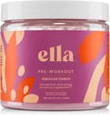Naked Ellaプレワークアウトパウダー、Hibiscusパンチアミノエナジー、ビーガンBCAAアミノ酸、ナチュラルカフェイン、男性&女性のためのプレワークアウトブースト、30サービング
