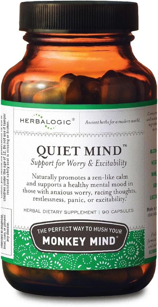 Herbalogic - Quiet Mind Herb Capsules - Non-Sedating, Promotes a Feeling of Zen-Like Calm - Eases Worry - Based on The Traditional Chinese Formula GUI Pi Tang - 90 Cap Count