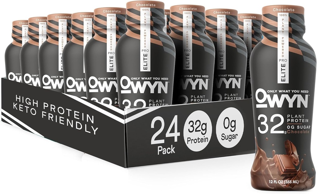 OWYNは、あなたがプロエリートビーガンハイプロテインKetoシェイクを必要とするものだけ, 32gタンパク質, 9アミノ酸, Omega-3, プレバイオティクス, ワークアウトと回復, 0gネット炭水化物, ゼロ砂糖 (チョコレート, 12 Fl Oz (パック 24)