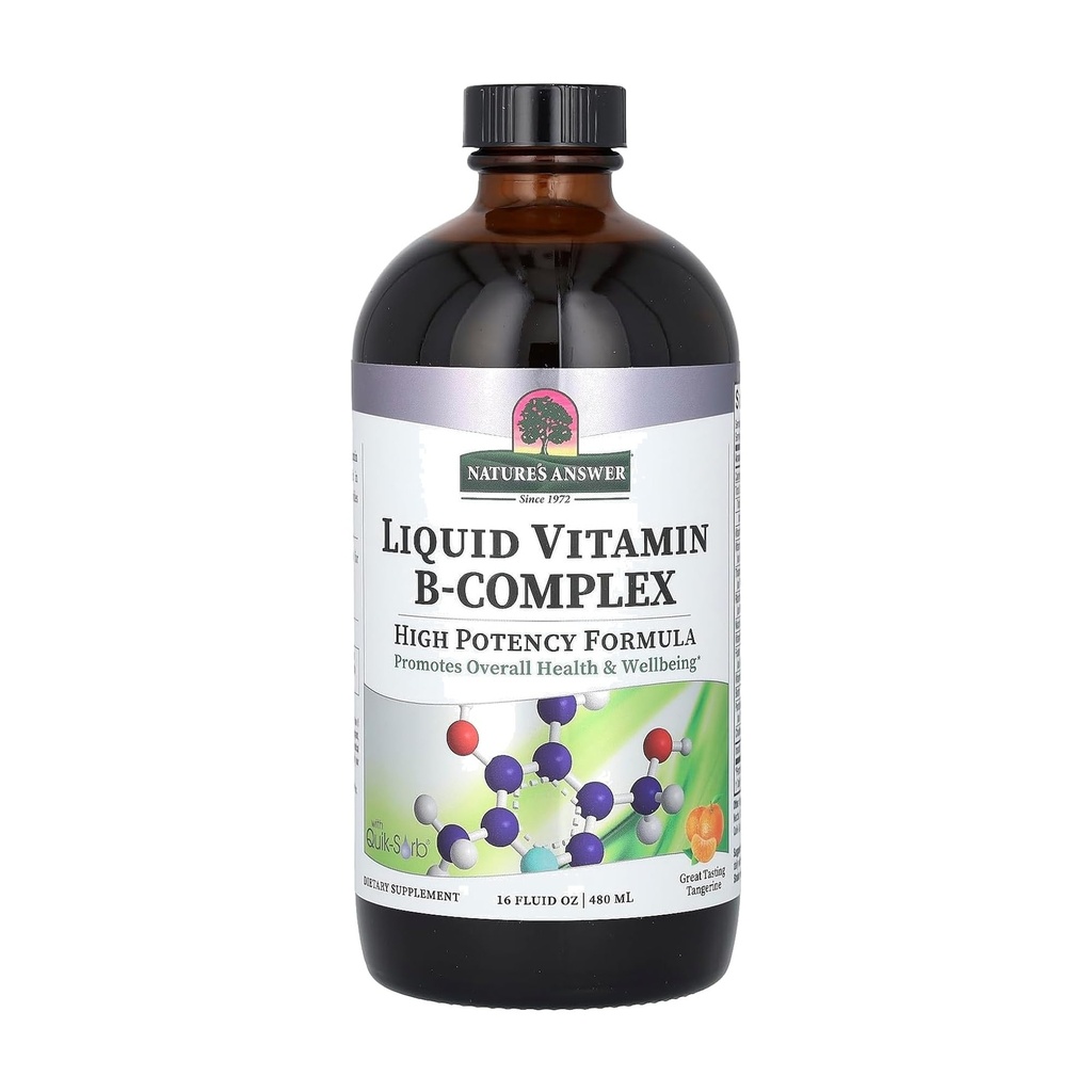 Nature's Answer Liquid Vitamin B-Complexは、健康なエネルギーレベルをサポート | 健康な神経機能を促進する | 全天然タンジェリン風味 | グルテンフリー&ベンゾエートフリー 16oz