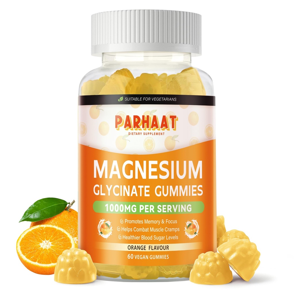マグネシウムのGlycinateのガミー1000mg - 砂糖はビタミンD、B6、CQ10のCalmの気分及び睡眠サポートとマグネシウムのカリウムの補足- 60のオレンジ ガミーを放します