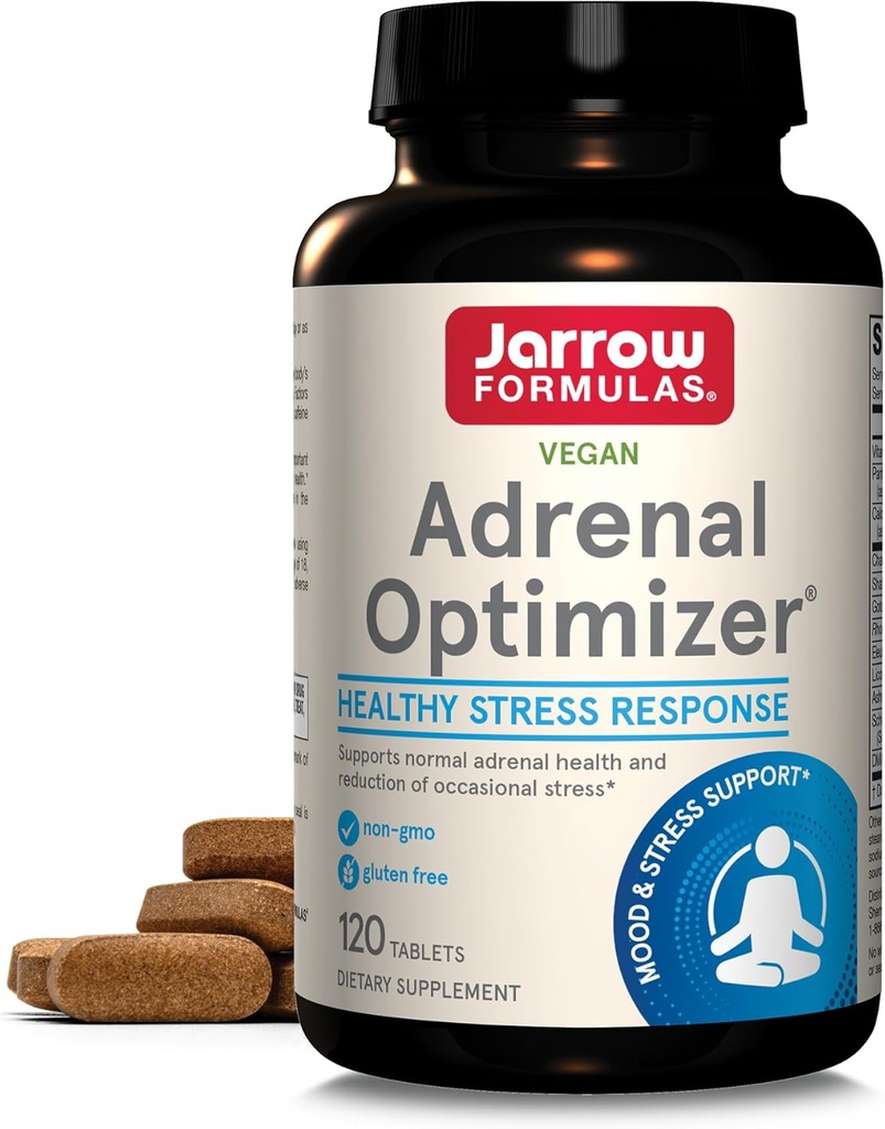Jarrow Formulas Adrenal Optimizer - 120 Tablets - Supports Adrenal Health, Renewal & Stress Reduction - Combines 11 Nutrients & Nutraceuticals - 60 Servings