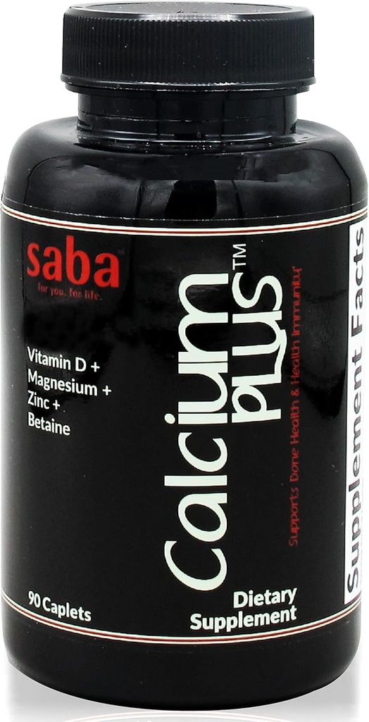 Saba Calcium Plus - 骨の強度 - カルシウム、マグネシウム、カリウム、ビタミンD、亜鉛、ベタイン - GMO、大豆、グルテンフリー成分 - 骨の健康、免疫 - 90カプレットのための全食品サプリメント