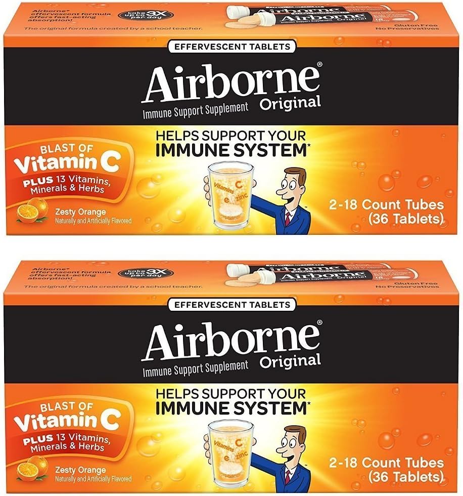AirborneのゼスタイのオレンジEffervescentはビタミンC 1000mg x 36の計算(2パック)を錠剤にします