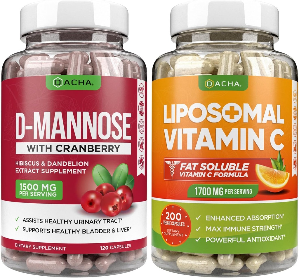 Ultimate Urinary Tract Health Bundle – D Mannose and Liposomal Vitamin C, with Cranberry, Ascorbyl Palmitate, Enhanced Absorption Formula, Detox, Dietary Supplement, Bladder Support