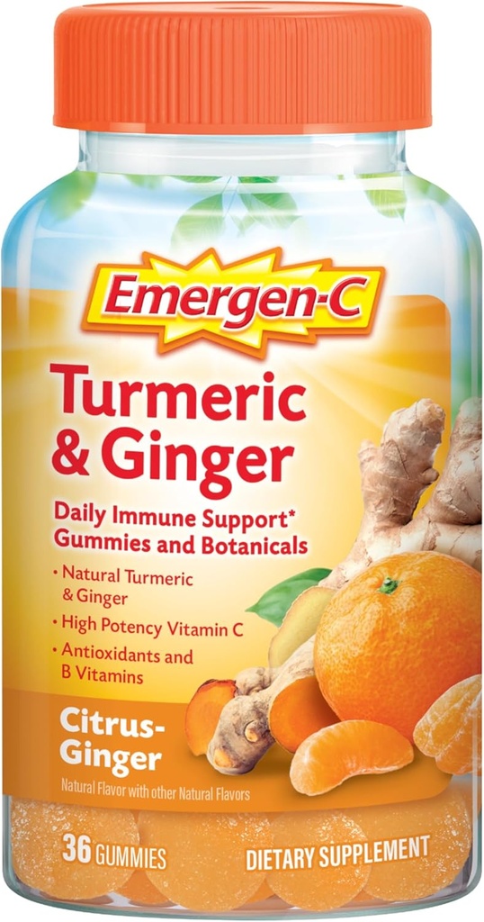 Emergen-C のシトラス ジンジャーのグミ、ターメリックおよびジンジャー、免疫サポート高い効力のビタミンCの背部が付いている自然な味- 36 の計算