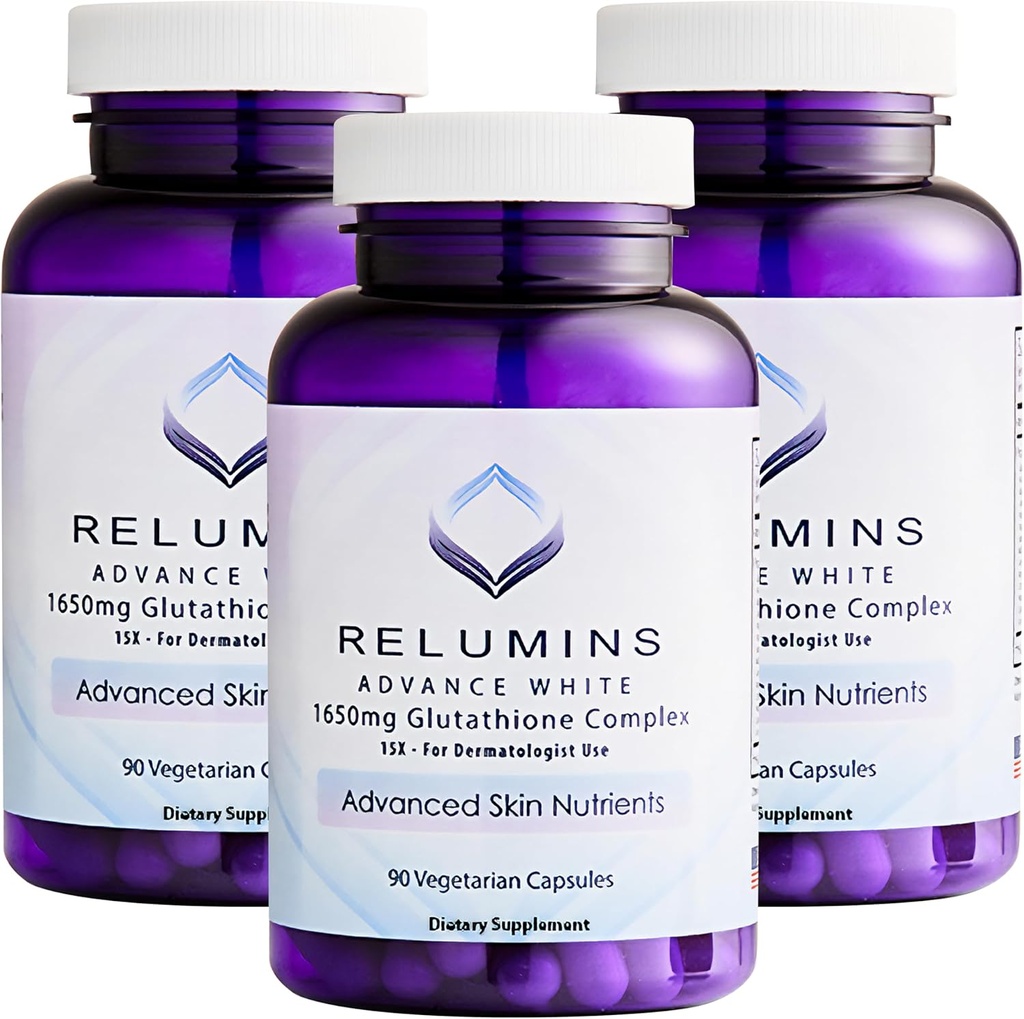 Relumins L-グルタチオンコンプレックス1650mg - アルファリポ酸、NAC、L-メチオニン、ビタミンE、米国で作られた皮膚健康サプリメント - 90ベジタリアンカプセルx 3ボトルと酸化防止サポート