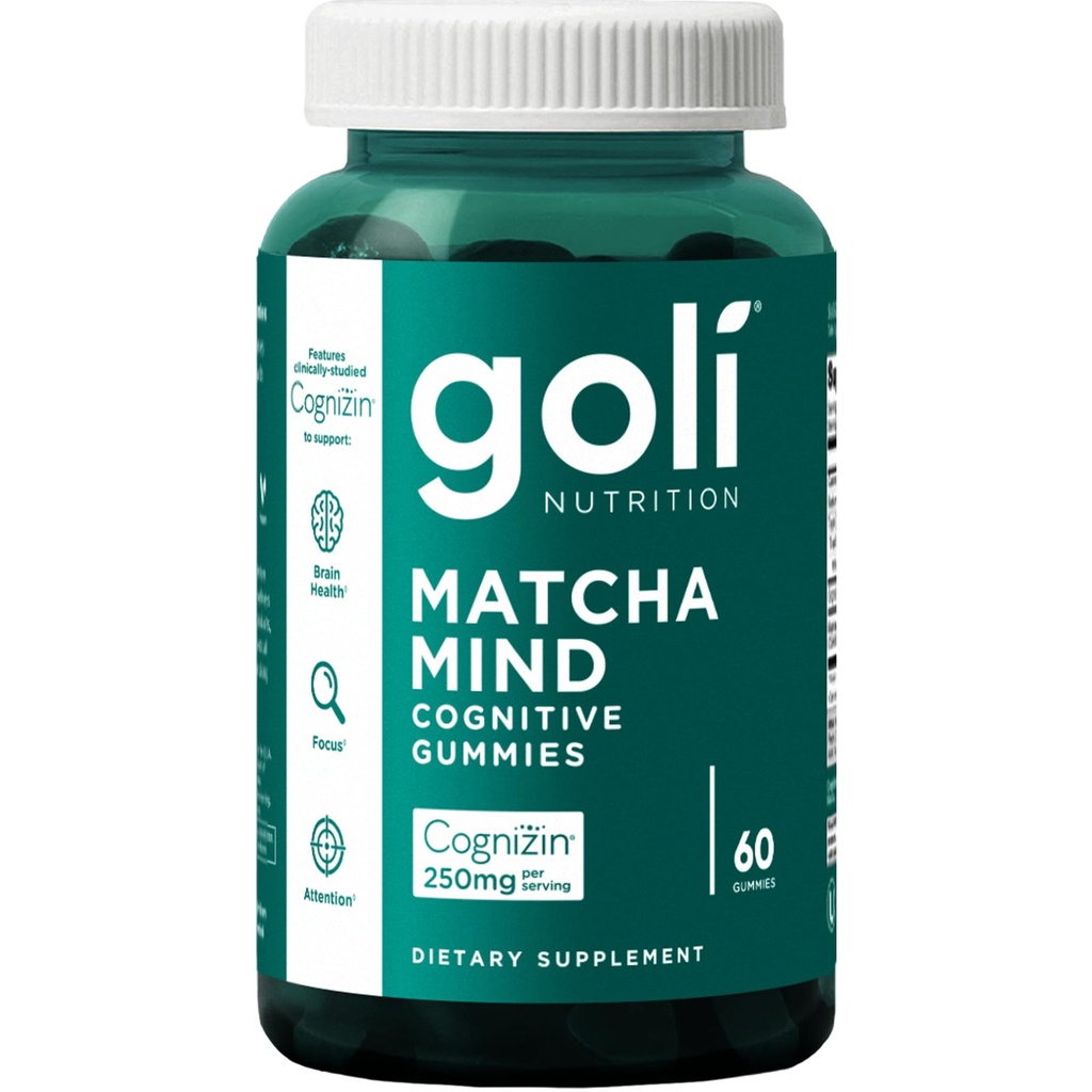 Goli Matchaのマインドグミー - 60カウント - 緑茶は、焦点、注意と脳の健康、ビーガン、非GMO、グルテンフリー&ゼラチン無料のためのコグニシンとパウダーを残します。