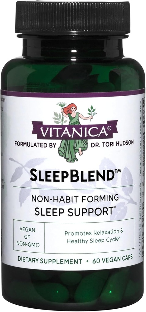 Vitanica Sleepblend, 睡眠サポートサプリメントを形成するノンハビット, メラトニンと, バレリアンルート, パッションフラワーとホップ, ビーガン, 60 カプセル