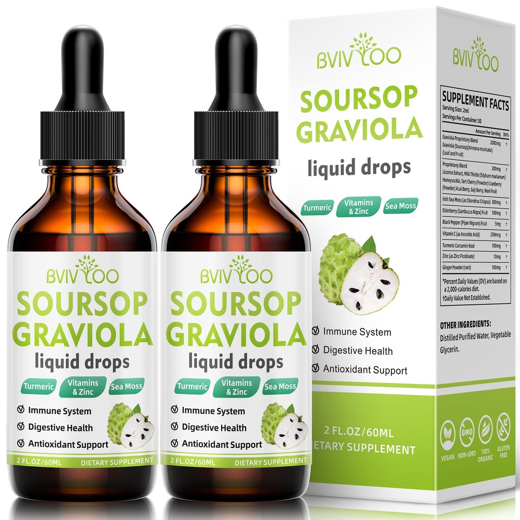 2つのパックのSoursop Graviolaの液体の低下- 300mg海のMos及び100mgのElderberryと混合される2000mg純粋なSoursopのエキス-強力な細胞サポート、酸化防止リッチ、免疫Boosting - 4 Fl Oz (120ml)のびん