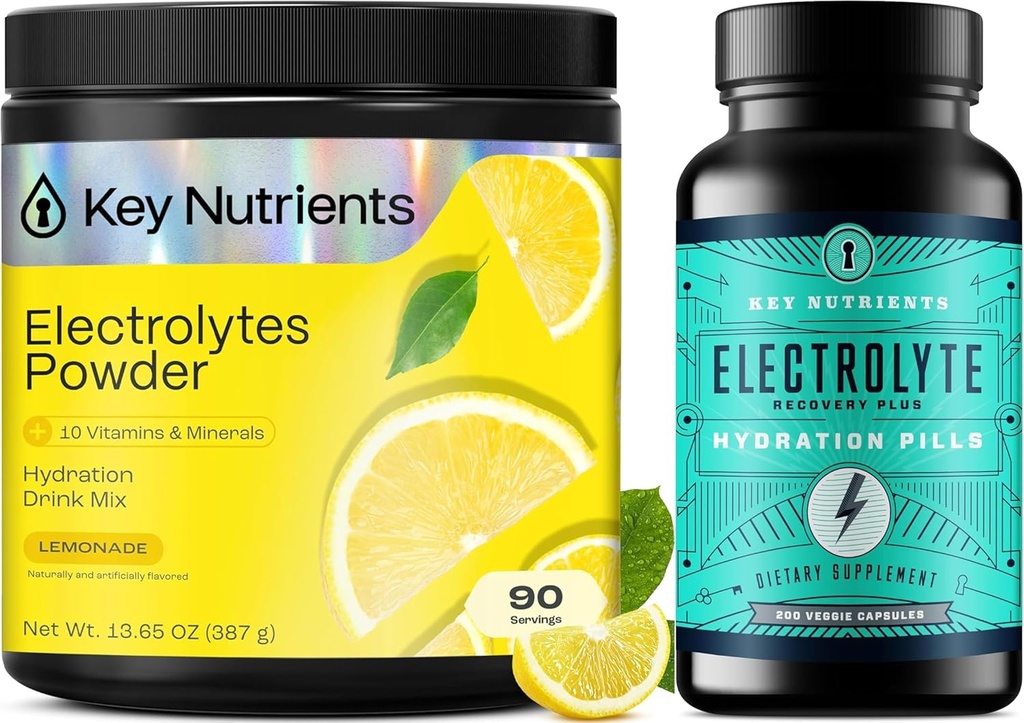 KEY NUTRIENTS Hydration Bundle – Multivitamin Electrolyte Powder Lemonade (90 Servings) & Electrolyte Tablets (200 Tablets) – No Sugar, No Calories – Sodium & Energy Support –, Made USA