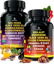 Irish Sea Moss and Himalayan Shilajit Capsules - 120 Wildcrafted Sea Moss Pills with Black Seed Oil, Burdock Root & Bladderwrack Powder – 120 Fulvic Acid Pure Shilajit Capsules