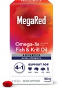 Megared Omega-3 魚 & Krill オイルの補足 900mg - MegaRed 高度 4in1、60 のsoftgels、2x より多くの Omega-3、中心、接合箇所、頭脳および目の補足、赤、60 の計算