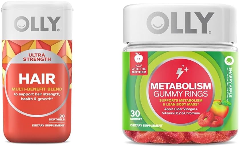 OLLYの超強さの毛のSoftgels、サポート毛の健康、Biotin、ケラチン及びMetabolismのGummyリング、AppleのサイダーのVinegar、ビタミンB12、クロム