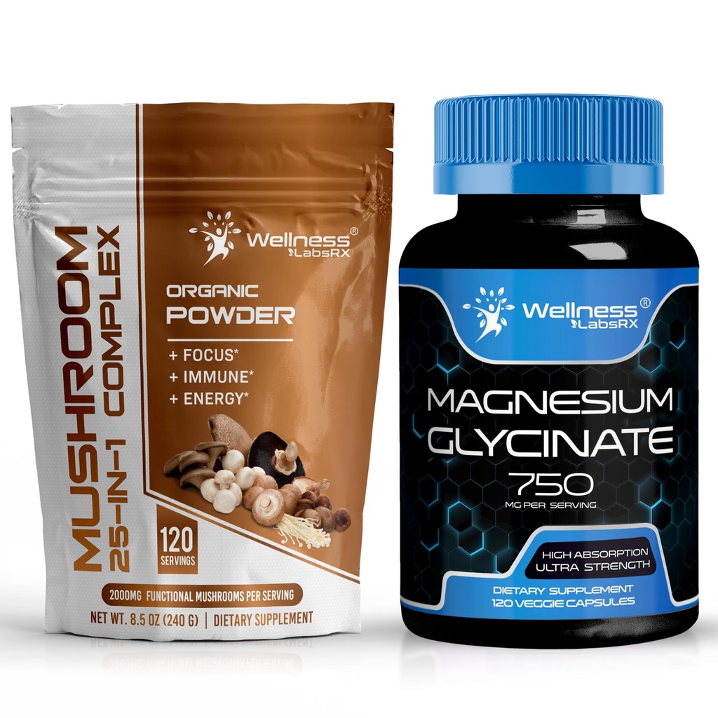 ウェルネス LABSRX のきのこの粉 2000mg - マグネシウムのグリシンのカプセル- 750mg
