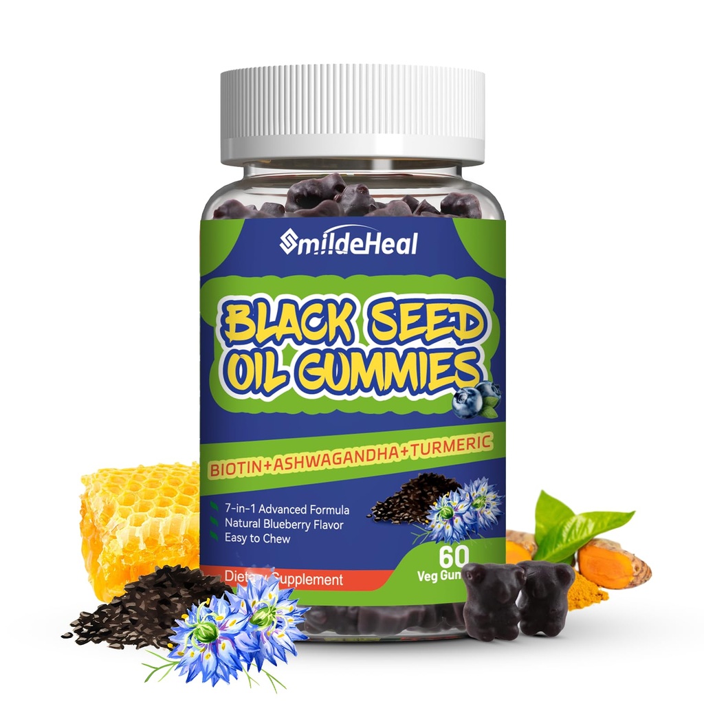 ブラックシードオイルグミ、有機ブラッククミンシードオイルグミ、ブラッククミンシードオイルオーガニック500mg、Chewableブラックシードとハニーグミ、ビーガン、60グミ