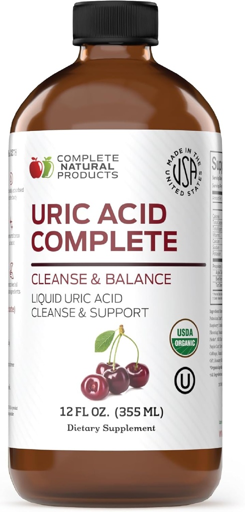 Complete Natural Uric Acid Complete - Liquid Supplement to Support Uric Acid Cleanse, Kidney Health & Blood Circulation with Apple Cider Vinegar, Tart Cherry, Beet Root, Lemon, Cinnamon - 12oz