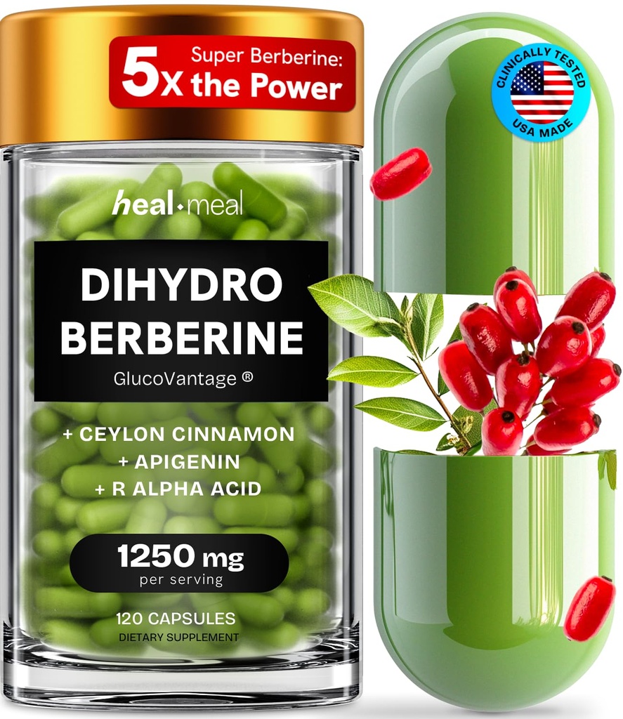 Dihydroberineの補足-Dehydro Berberineの有機性-Ceylonのシナモン及びRアルファLipoicの酸及びApigenin -Hydrebberine 120の帽子(1のパック)が付いているSuper Berberineの補足