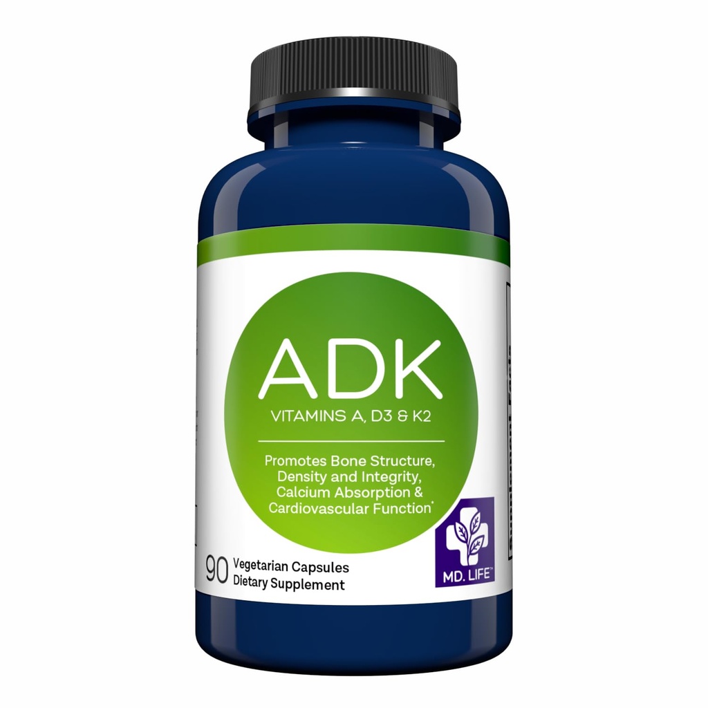MD.LIFE ADKビタミンサプリメント - ビタミンD3 K2と複合体 - 120カプセル - 骨と心臓の健康サポートのための高い効力ビタミンADK