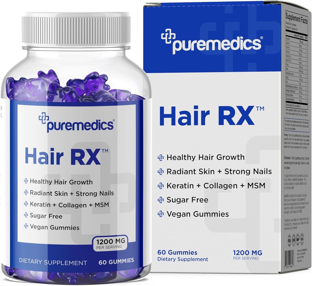 美しい髪と爪のためのHairRX Biotin 6000mcgビーガングミー - コラーゲン、パントオンテン酸、ヨウ素、竹、ココナッツオイル、亜鉛、女性&男性のためのMSM(1ヶ月の供給)