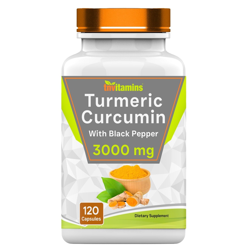 タンビタミンズ ターメリック クルクミン カプセル入り ブラックペッパー | 3000 MG - 120 カプセル | 余分な強度 ゴールデン ターメリック クルクミン サプリメント | 非GMO | 米国で生産