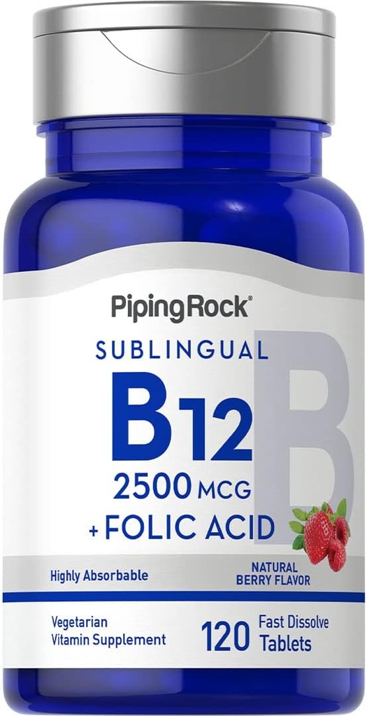 ピッピングロック ビタミンB12 サブリンガル | 2500mcg | 120錠 | 葉酸 | 女性用サプリメント | ベリーフレーバー | ベジタリアン・非GMO・グルテンフリー
