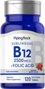 ピッピングロック ビタミンB12 サブリンガル | 2500mcg | 120錠 | 葉酸 | 女性用サプリメント | ベリーフレーバー | ベジタリアン・非GMO・グルテンフリー