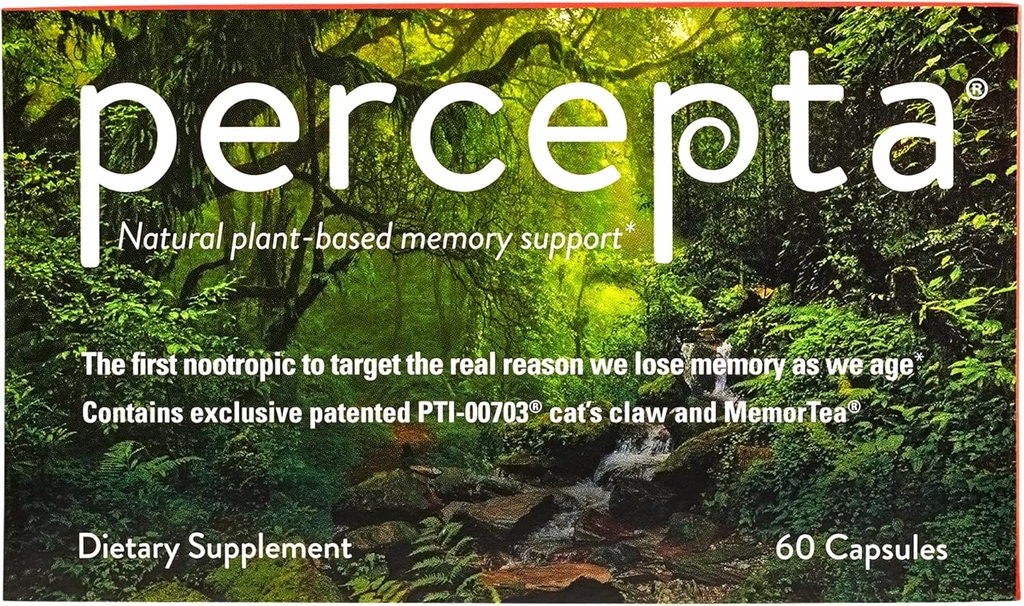 Percepta Plant-Based Memory Support - Natural Nootropic Brain Booster - Memory, Focus, Concentration - 30 Day Supply