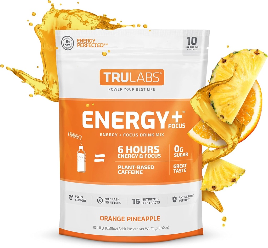 TRULABS 耐久性、エネルギー + 焦点、粉にされた飲み物の組合せ、オレンジ パイナップル (10ct)