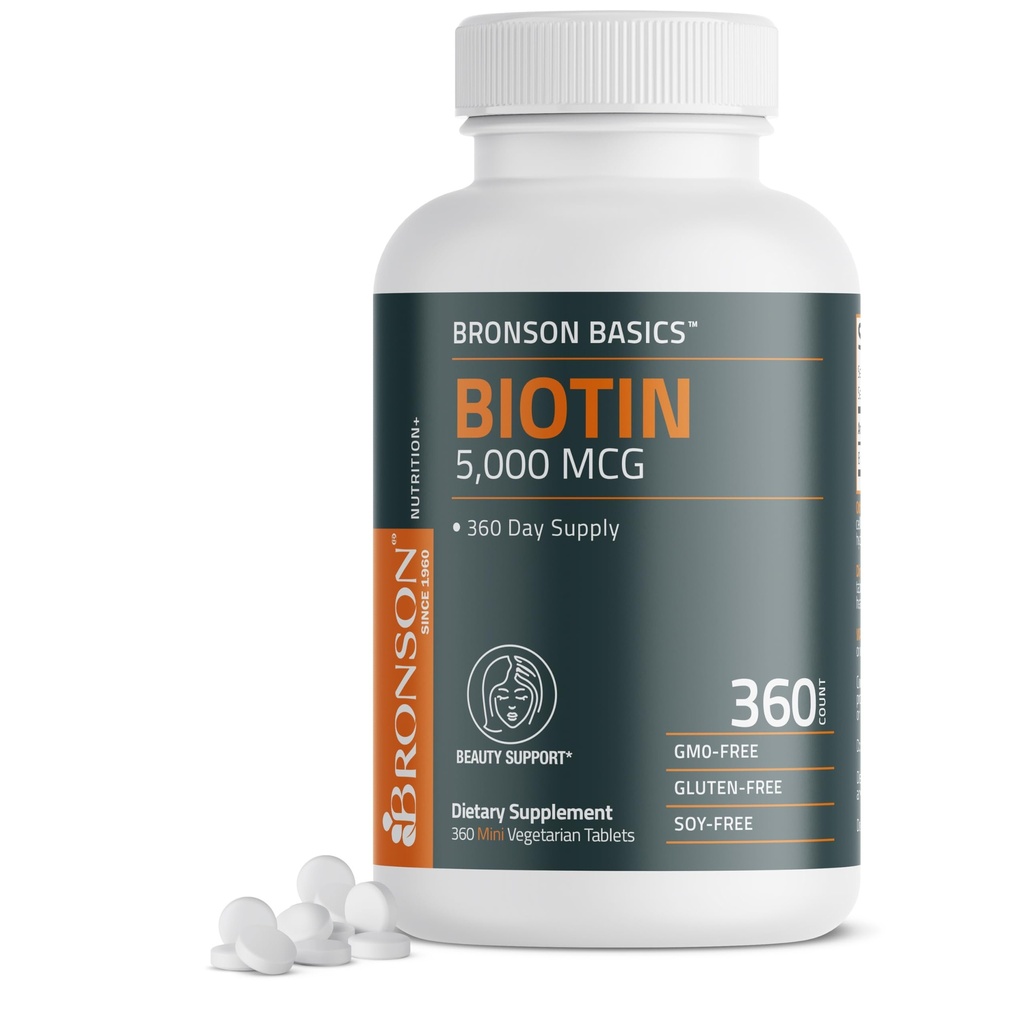 Bronson Biotin 5,000 MCGは健康な毛、皮及び釘及びエネルギーの生産を支えます-高い効力の美サポート-非GMOの360のベジタリアンのタブレット