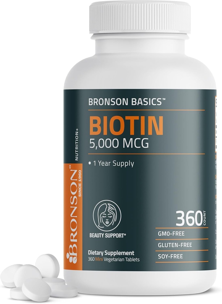 Bronson Biotin 5,000 MCGは健康な毛、皮及び釘及びエネルギーの生産を支えます-高い効力の美サポート-非GMOの360のベジタリアンのタブレット