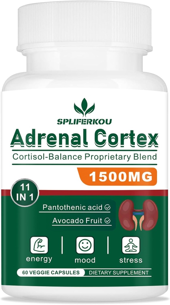 11-in-1 Adrenal Support Supplement, Cortisol Supplement with Pantothenic Acid and Ashwagandha - Supports Healthy Adrenal Function, Energy and Relaxation- 60 Capsules